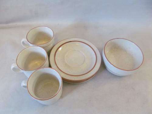 DROSTDY !! Vintage Lot/Part Set of 3 Drostdy Stonecraft Tea Duos & Matching Sugar Bowl