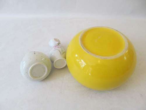 CERAMICA !! Lot of Ceramic Smiley Face Planter etc & 2 Ceramic Floral Vases