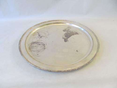 RIBBON & BOW !! Circular Vintage Silver Plated Drinks Tray with Ribbon & Bow Rim