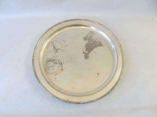 RIBBON & BOW !! Circular Vintage Silver Plated Drinks Tray with Ribbon & Bow Rim