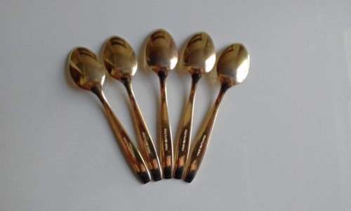 GOLD PLATED !! Vintage Lot/Part Set of Five Identical Japanese Gold Plated Teaspoons