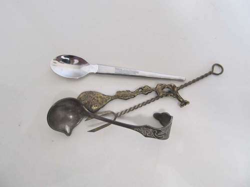 MIXED !! Vintage Lot of Stainless Pickle Fork & 3 Different Mustard Spoons