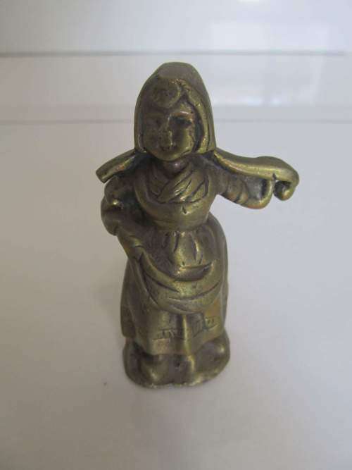 DUTCH !! Antique Early 1900's Solid Brass Figurine of Dutch Period Dress Milkmaid