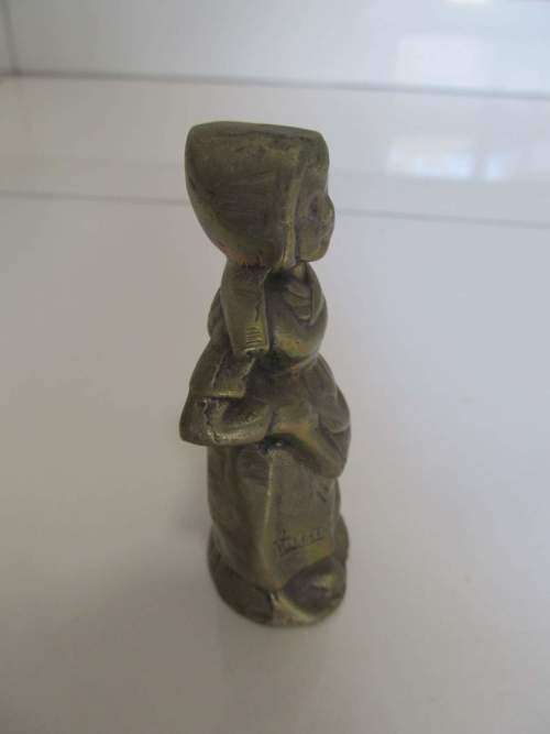 DUTCH !! Antique Early 1900's Solid Brass Figurine of Dutch Period Dress Milkmaid