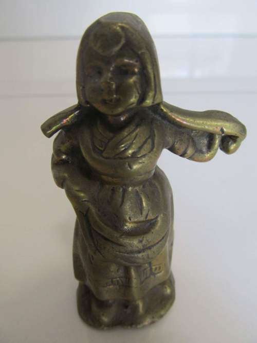 DUTCH !! Antique Early 1900's Solid Brass Figurine of Dutch Period Dress Milkmaid