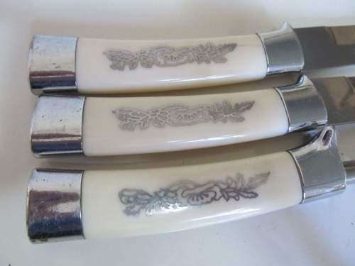 MASTERPIECE !! Vintage Unused Lot/Set of 2 Stainless Carving Knives & Matching Meat Fork