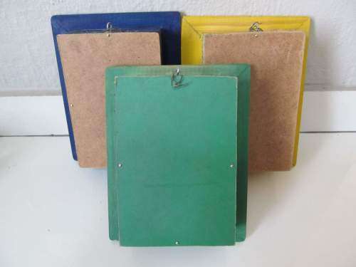 SUNFLOWERS !! Vintage Lot/Set of 3 Decorative Potted Sunflower Box Frames - Green, Blue and Yellow