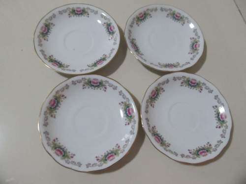 PEONIES !! Vintage Lot of Four Identical Chinese Fine Porcelain Saucers