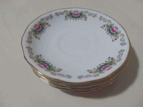 PEONIES !! Vintage Lot of Four Identical Chinese Fine Porcelain Saucers
