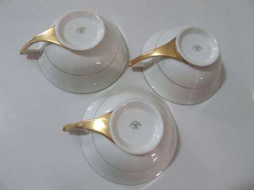 FISCHER and MIEG !! Rare Antique Lot of 3 Czechoslovakian Fine Porcelain Teacups