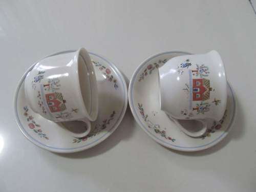 CONTINENTAL !! Vintage Lot of Two Identical Continental Stoneware Tea Duos - Folk