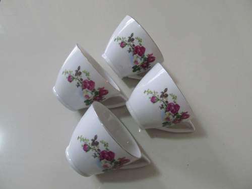 ROSES !! Vintage Lot of 4 Identical Fine Porcelain Teacups - Rose Patterning