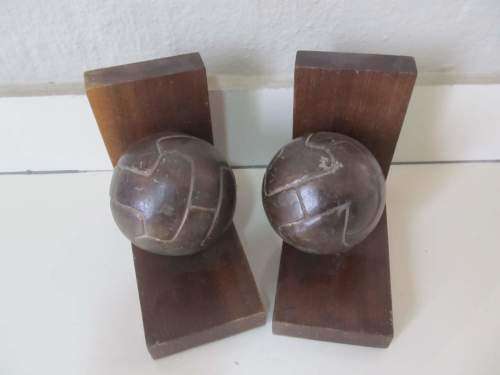 BOOK ENDS !! Vintage Pair / Set of Wood and Bronzed Football Bookends