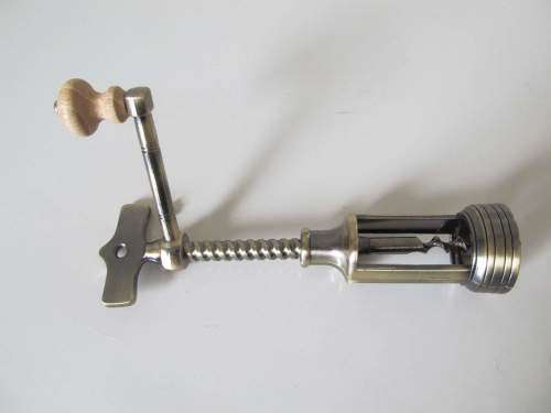 CORKSCREW !! Vintage Cast Metal Corkscrew Bottle Opener with Wood Box