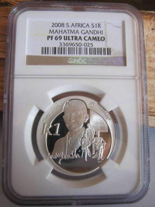 2008 Silver R1 Ghandi  NGC Graded PF69 Protea series