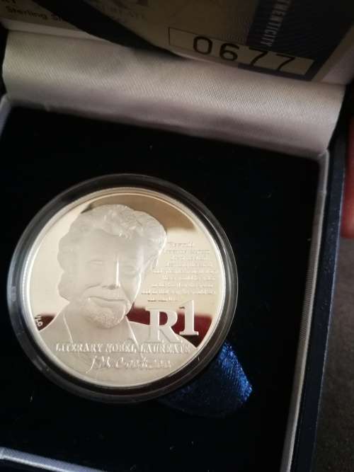 2011 Silver proof R1 JM Coetzee protea series in a SAM box