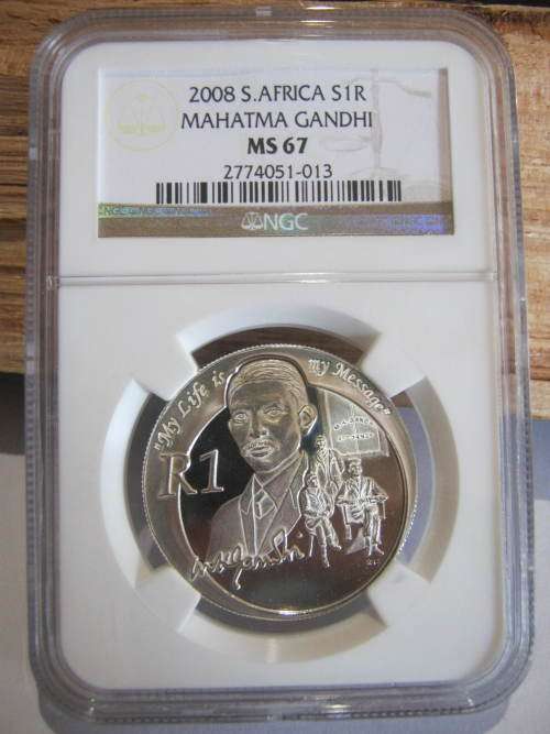 2008 Mahatma Gandhi Siver R1 graded by NGC as MS67