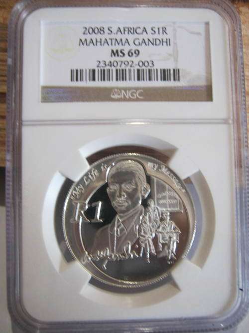 2008 Mahatma Gandhi silver R1 graded MS69 by NGC