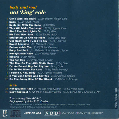 Nat `King` Cole - Body and Soul CD Mint Condition (IMPORT)