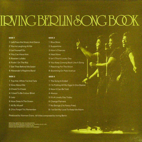 Ella Fitzgerald  Sings The Irving Berlin Songbook  Vinyls LP (IMPORT) Excellent Condition