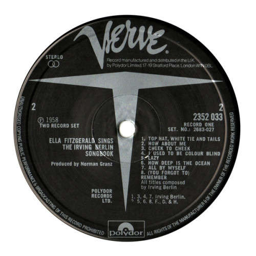 Ella Fitzgerald  Sings The Irving Berlin Songbook  Vinyls LP (IMPORT) Excellent Condition