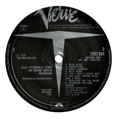 Ella Fitzgerald  Sings The Irving Berlin Songbook  Vinyls LP (IMPORT) Excellent Condition