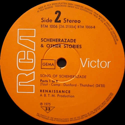 Renaissance - Scheherazade And Other Stories Vinyl LP (IMPORT) Excellent Condition