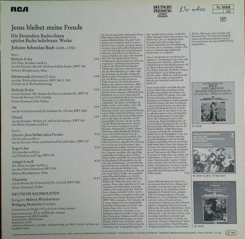 Jesus Bleibet Meine Freude - Johann Sebastian Bach Vinyl LP (IMPORT) Excellent Condition