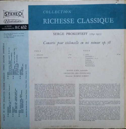 Serge Prokofieff - Concerto Pour Violoncelle En Mi Mineur Op. 58 Vinyl LP (IMPORT)