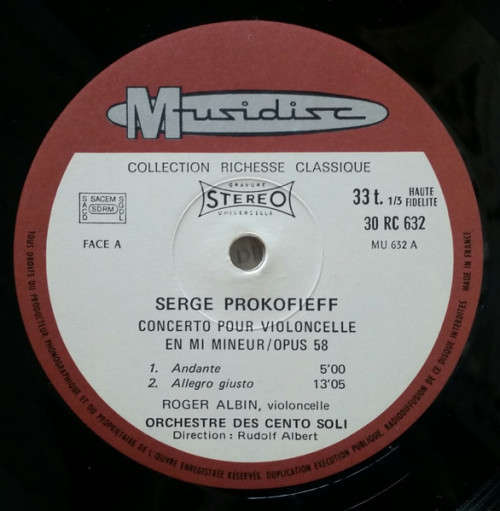 Serge Prokofieff - Concerto Pour Violoncelle En Mi Mineur Op. 58 Vinyl LP (IMPORT)