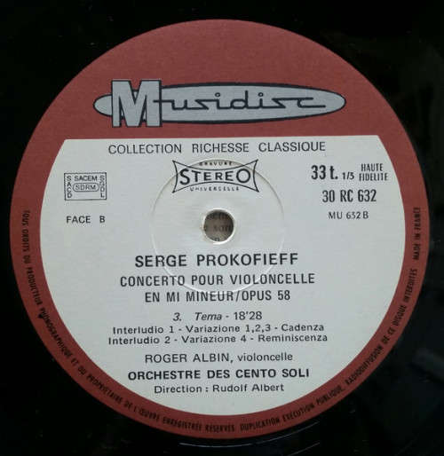 Serge Prokofieff - Concerto Pour Violoncelle En Mi Mineur Op. 58 Vinyl LP (IMPORT)