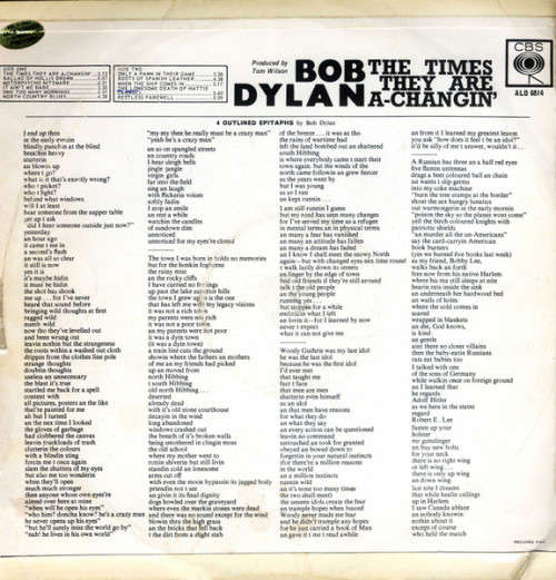 Bob Dylan - The Times They Are A-Changin` Vinyl LP c1965 Vey Good Condition