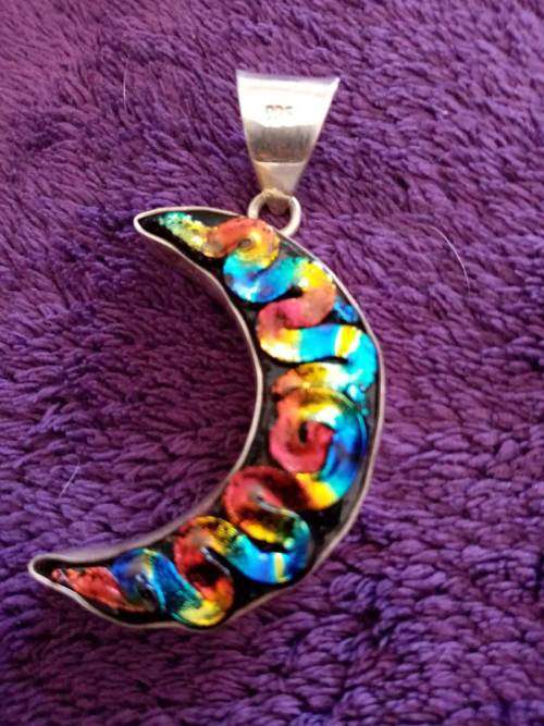 Mexican 925 Sterling Silver With Coloured Moulded Glass Pendant NEW