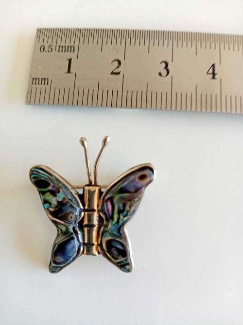Mexican Alpaca Silver and Paua Abalone Shell Butterfly Brooch