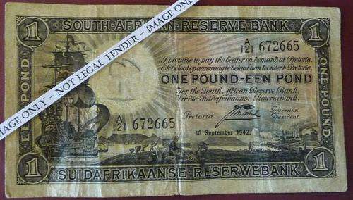 SOUTH AFRICAN RESERVE BANK - ONE POUND - 10.09.1942 - ***R1 START*** NO RESERVE!!!