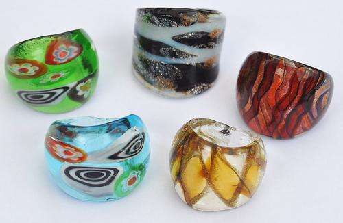 Five Murano-Style Glass Rings - Perfect little works of art!