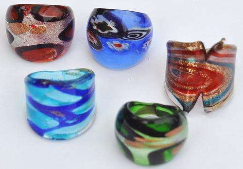Five Murano-Style Glass Rings - Perfect little works of art!