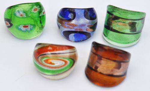 Five Murano-Style Glass Rings - Perfect little works of art!