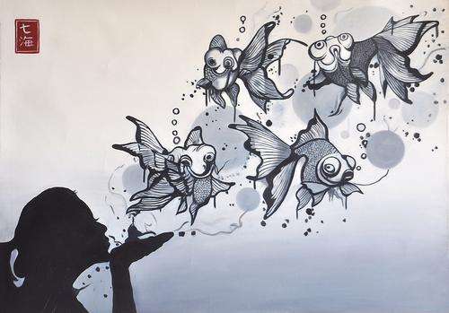 Blowing Fish Bubbles - Original Oil On Canvas from Vietnam