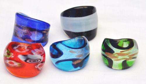 Five Murano-Style Glass Rings - Perfect little works of art!