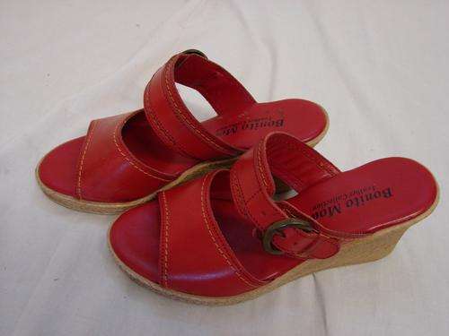 BONITO MODA RED LEATHER WEDGE SANDALS