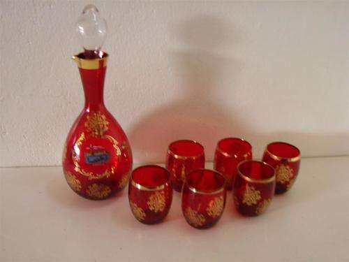 VENETIAN GLASS DECANTER AND GLASSES