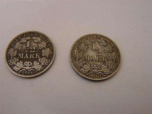 TWO HALF MARK COINS ; 1906 & 1907 GERMANY