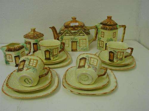 COTTAGE WARE TEA SET KEELE ST POTTERY TEAPOT, MILK, SUGAR   JUG & 4 TRIO