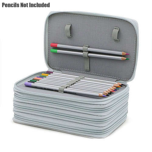 Light Grey - 72 Holders Pencils Case - 4 Layers Canvas Pencil case