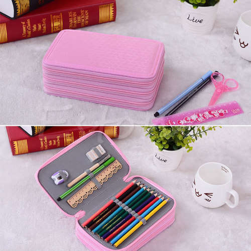 Light Grey - 72 Holders Pencils Case - 4 Layers Canvas Pencil case