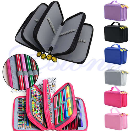 Light Grey - 72 Holders Pencils Case - 4 Layers Canvas Pencil case