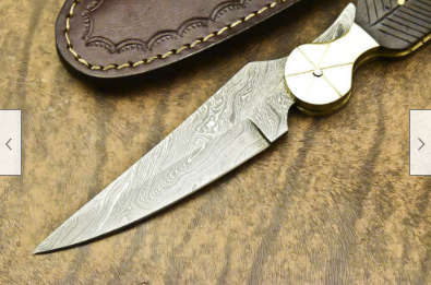 17.Damascus steel hand crafted folding knife with leather pouch walnut handle perfect gift!