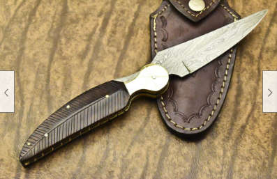 17.Damascus steel hand crafted folding knife with leather pouch walnut handle perfect gift!