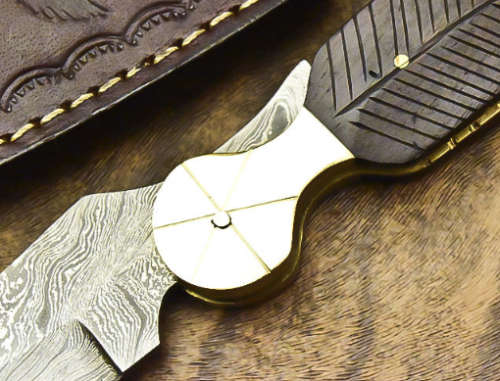 17.Damascus steel hand crafted folding knife with leather pouch walnut handle perfect gift!